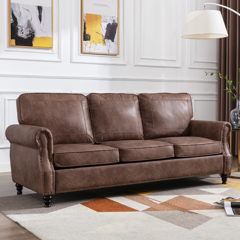 Amarius 80" Wide Faux Leather Rolled Arm Sofa