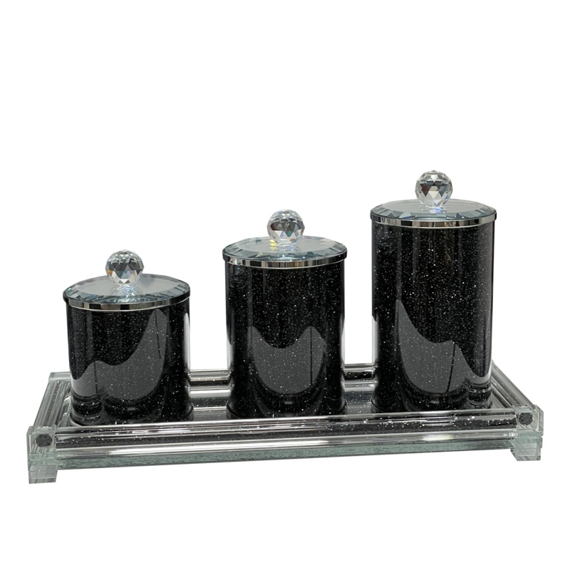 Ambrose Exquisite Three Glass Canister And Tray Gift Set