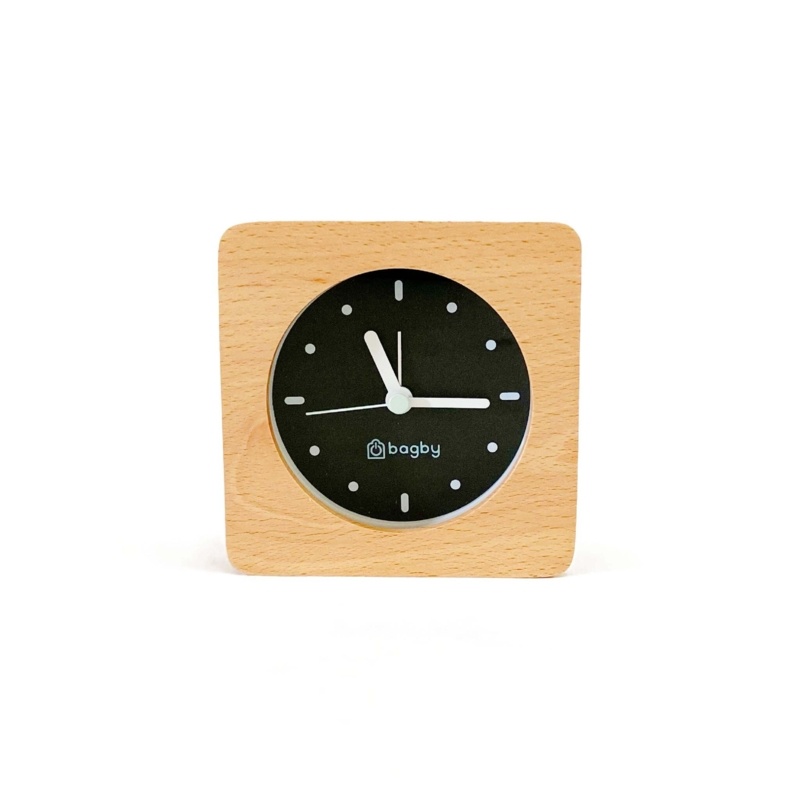 Analog Beech Solid Wood Quartz Tabletop Clock with Alarm