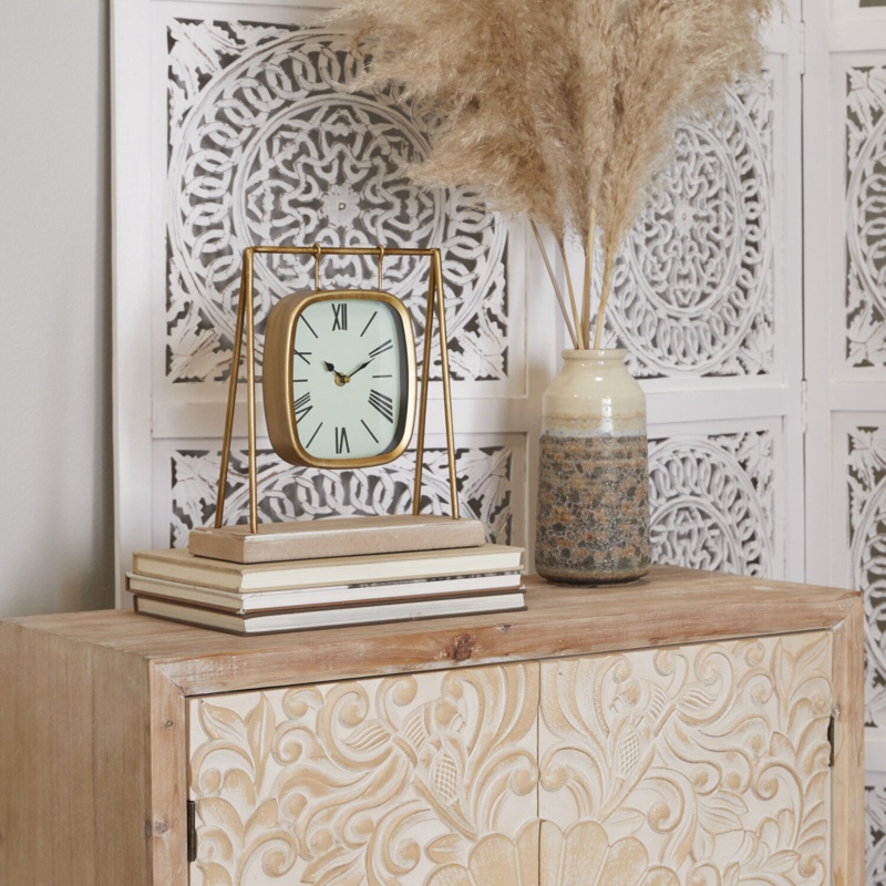 Analog Stainless Steel Quartz Tabletop Clock in Gold