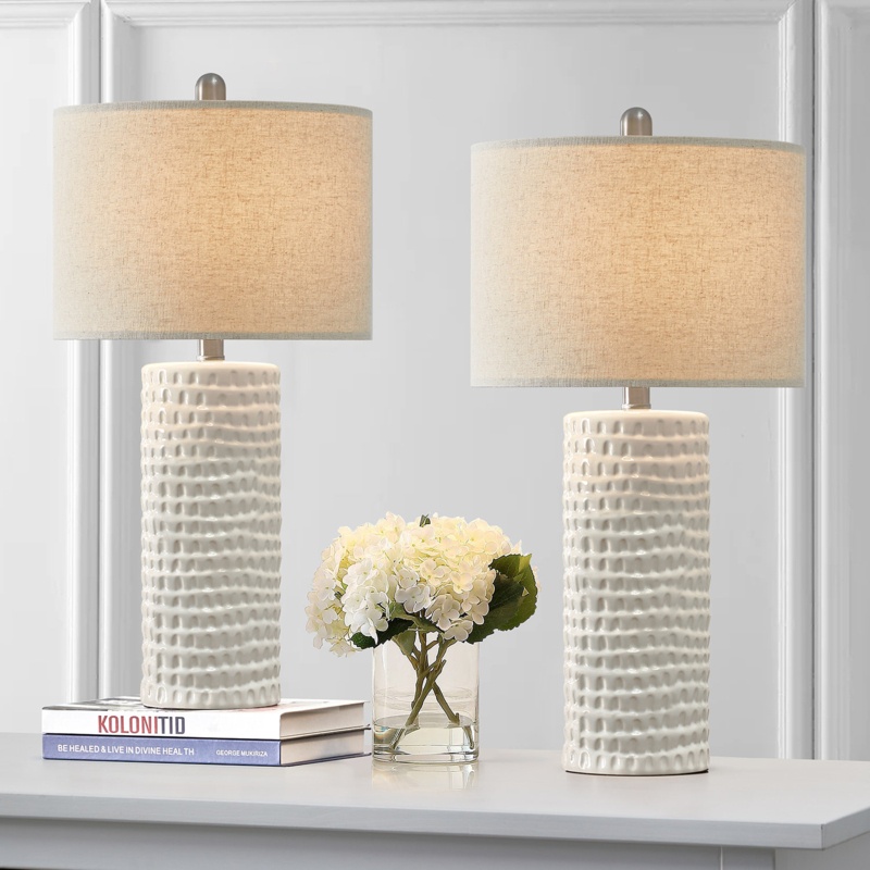 Anazagene Modern Accent Ceramic Table Lamp for Bedroom White Desk Décor Bedside Lamp for Living Room