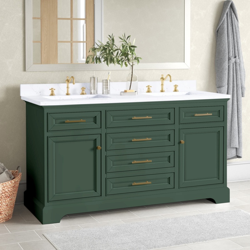 Annaline 60'' Free Standing Double Bathroom Vanity with Engineered Stone Top
