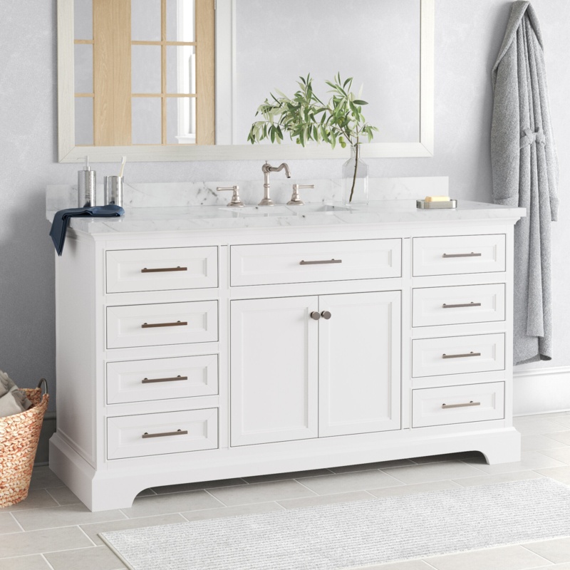 Annaline 60'' Free Standing Single Bathroom Vanity with Engineered Stone Top