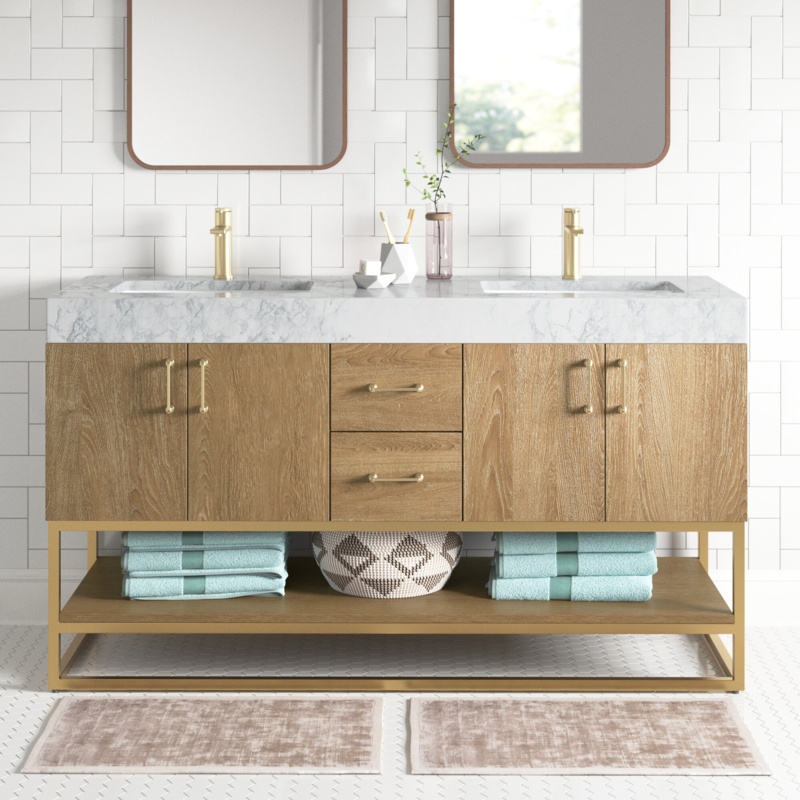 Annice 60'' Free Standing Double Bathroom Vanity with Stone Top