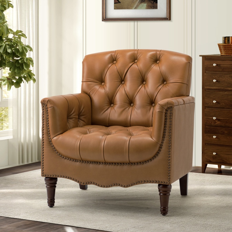 Annja 32" W Tufted Genuine Leather Armchair