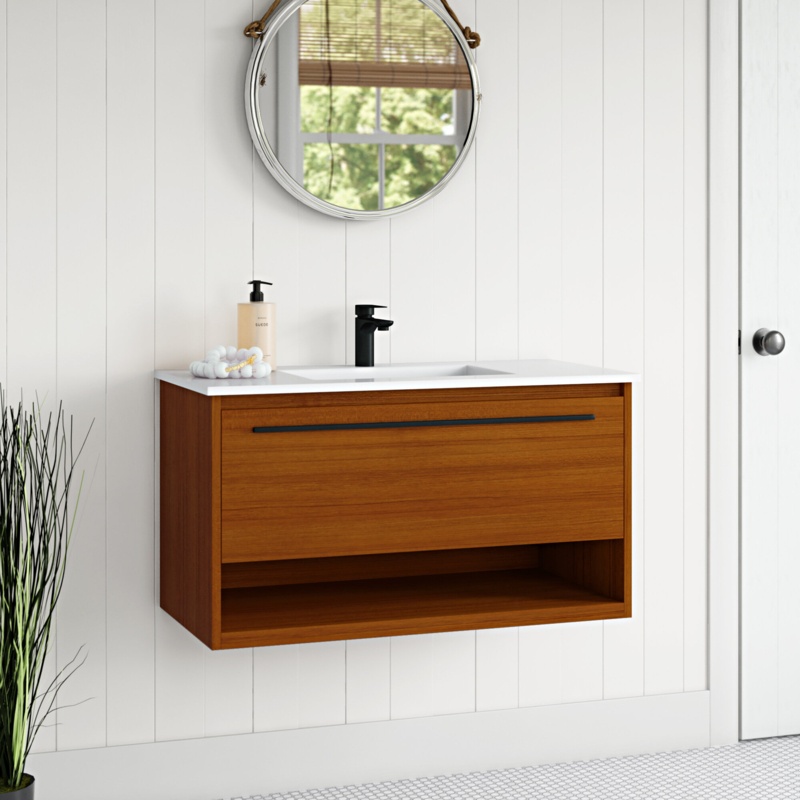 Anspach 36'' Single Bathroom Vanity with Engineered Marble Top