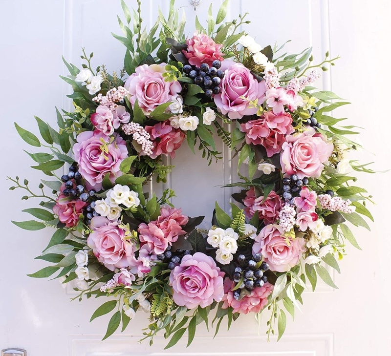 Ansuma 22-inch Handmade Artificial Rose Twig Wreath for Your Front Door