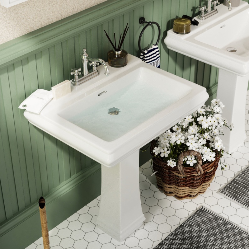 Apex 26 1/2" Tall White Vitreous China Rectangular Pedestal Bathroom Sink With Overflow