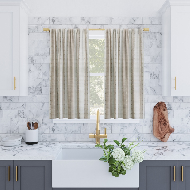 Archaeo Cassidy Slub Stripe Semi-Sheer Rod Pocket Kitchen Curtain Tier Pair
