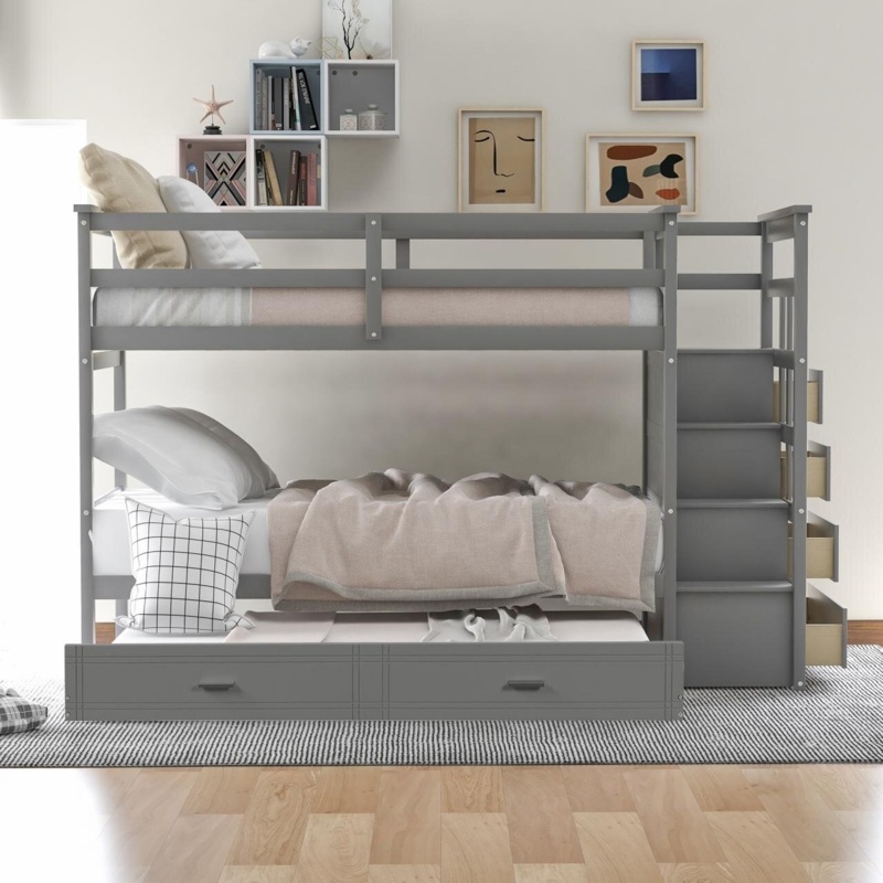 Arowyn Kids Twin Over Twin Bunk Bed with Trundle with Drawers