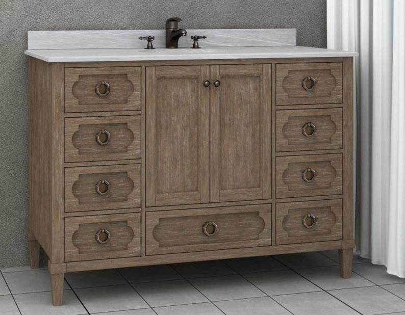 Asellus 48"W x 22"D Bath Vanity in Reclaimed Gray with White Marble Top and White Basin