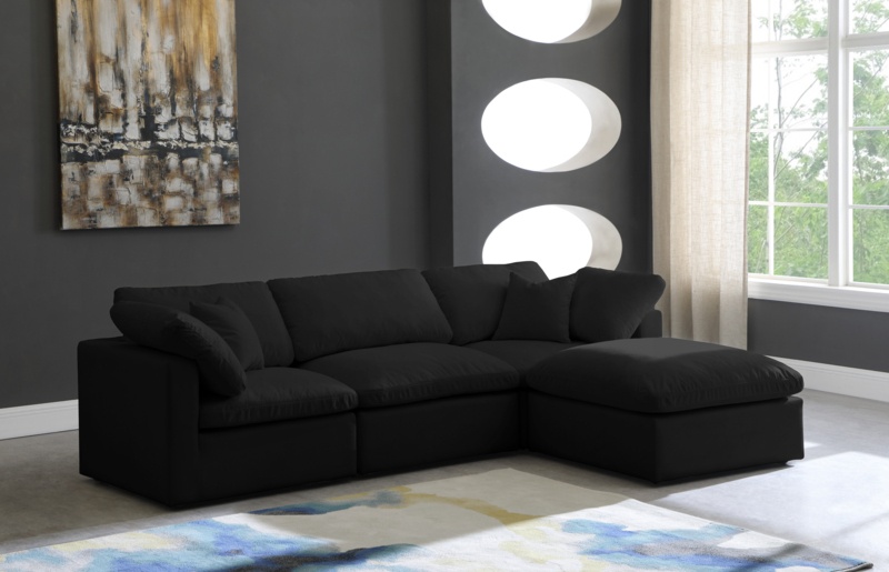 Atis 105" Wide Velvet Reversible Sofa & Chaise with Ottoman