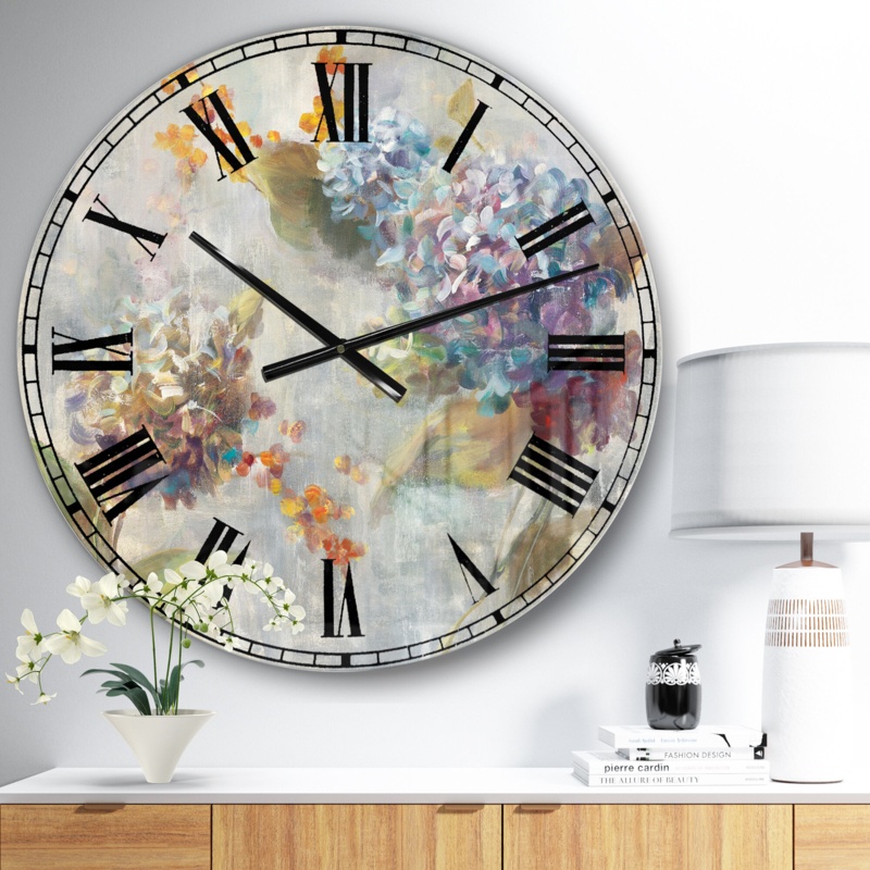 Autumn Hydrangea - Traditional wall clock