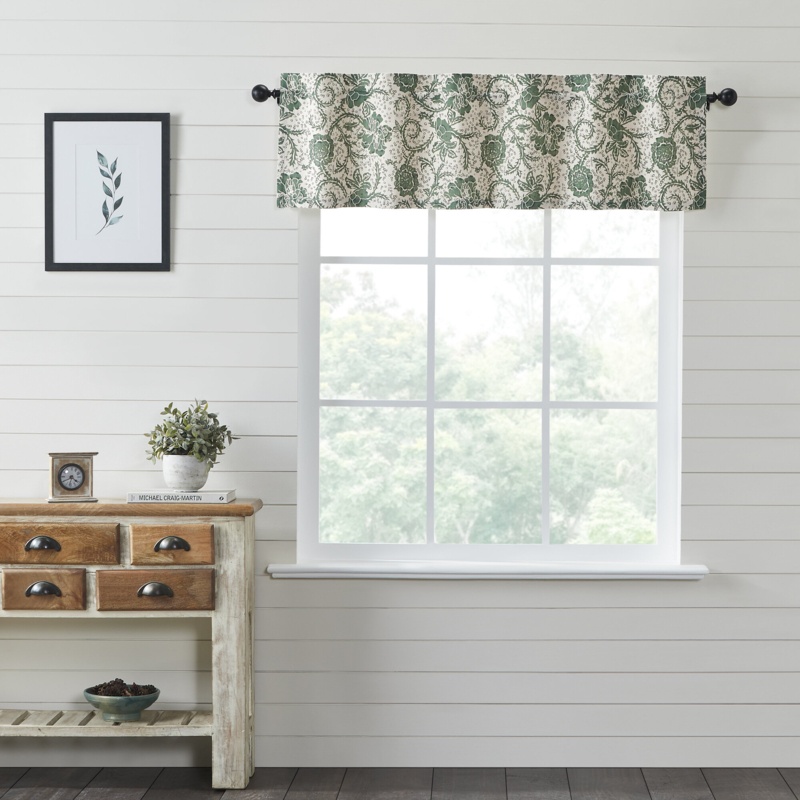 Axminster Floral Cotton Tailored Window Valance in Cream/Green