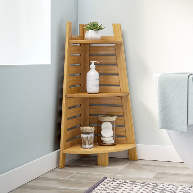 Ayden Solid Bamboo Wood Bathroom Corner Shelves