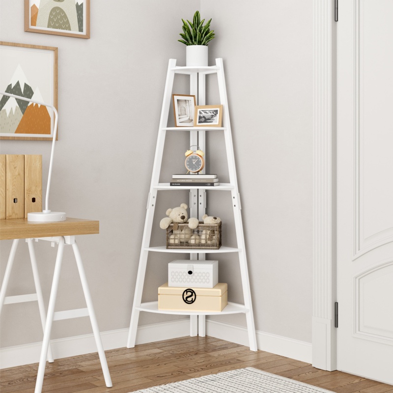 Azariah 5-Tier Iron Corner Shelf, Freestanding Ladder Bookcase