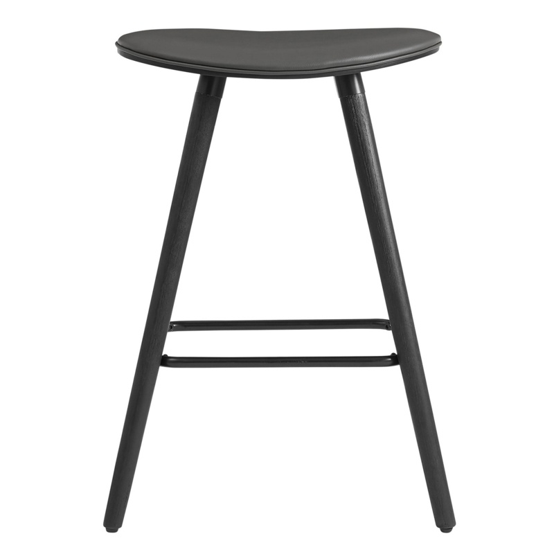 Azizbek Counter Height Backless Modern Barstool in Faux Leather, Bent Wood and Metal