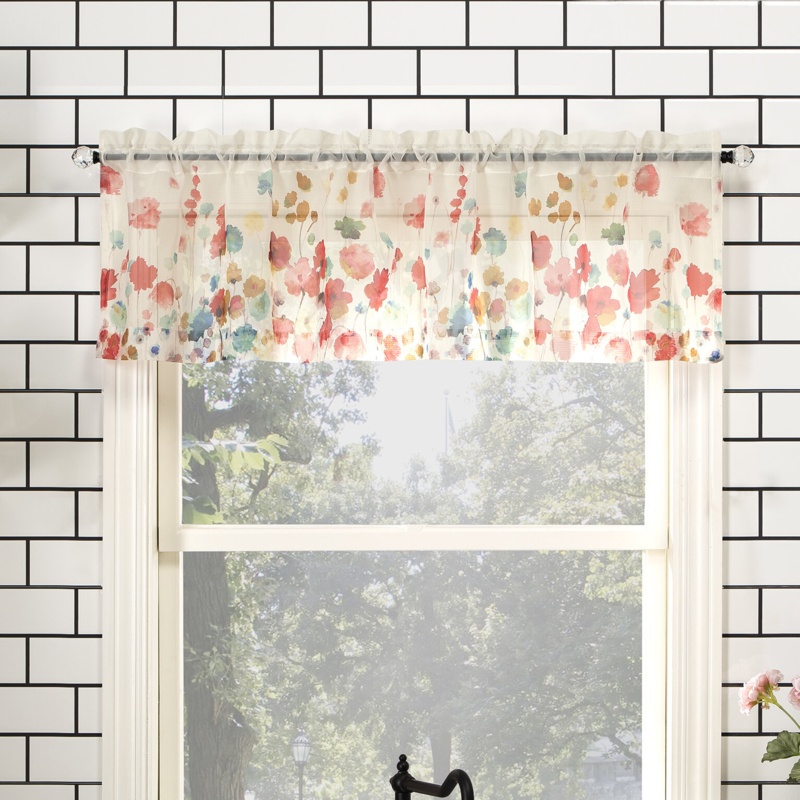 Baber Watercolor Floral Semi-Sheer Rod Pocket Kitchen Curtain Valance