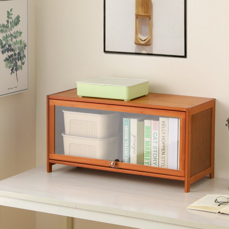 Bamboo Standard Bookcase with Acrylic Doors, Free Standing Book Shelf Storage for Home