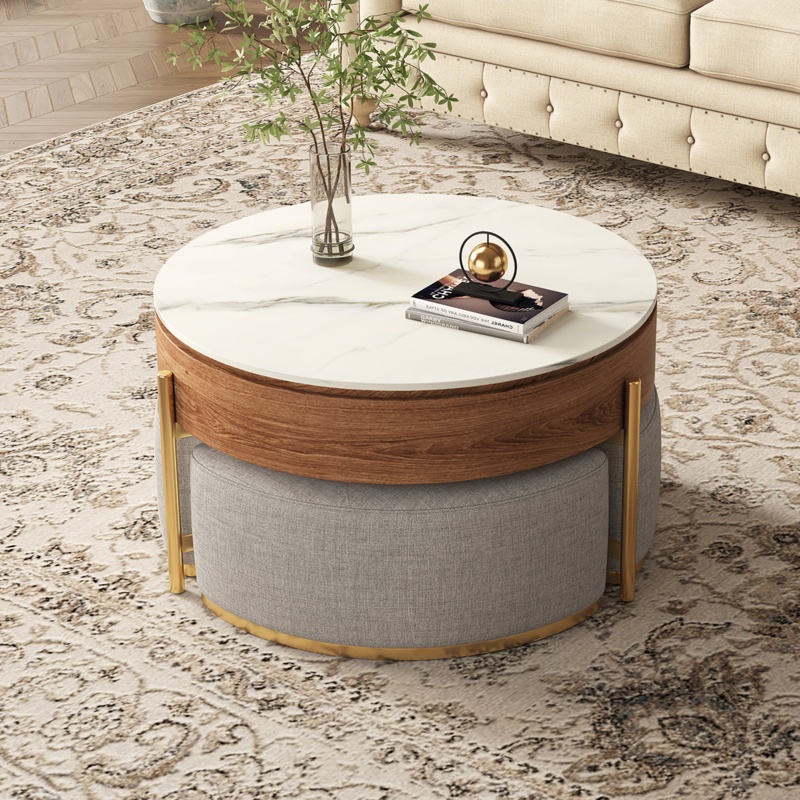 Banshi Lift Top Extendable 3 Legs Nesting Coffee Table with Storage 3 Stools Included