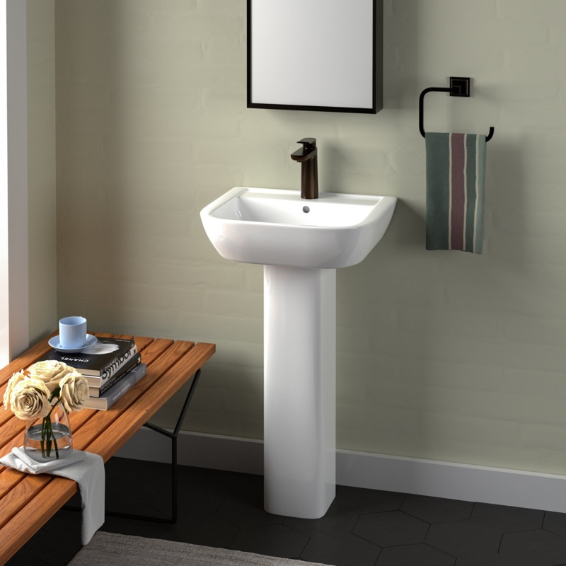 Barclay Caroline White Vitreous China Rectangular Pedestal Bathroom Sink with Overflow