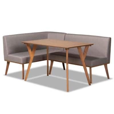 Baxton Studio Odessa 3-Piece Grey and Walnut Brown Dining Nook Set