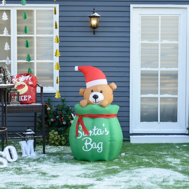 Bear in Santa's Bag Christmas with A Santa Hat Inflatable