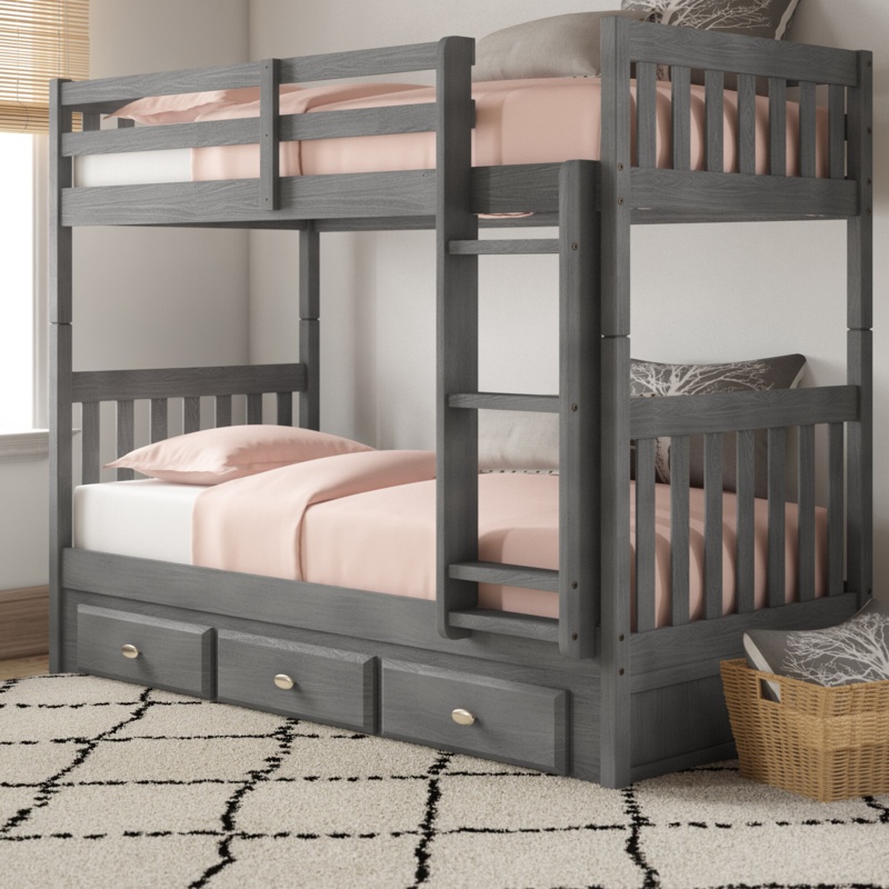 Beckford Kids Twin Over Twin Bunk Bed with Drawers