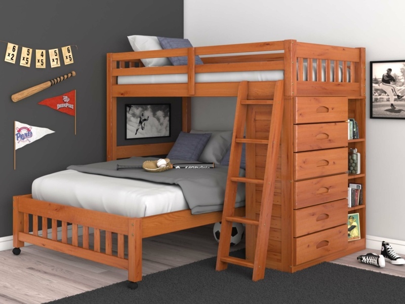 Beckford Twin Over Full L-Shaped Loft Bed with 6 Drawer Chest