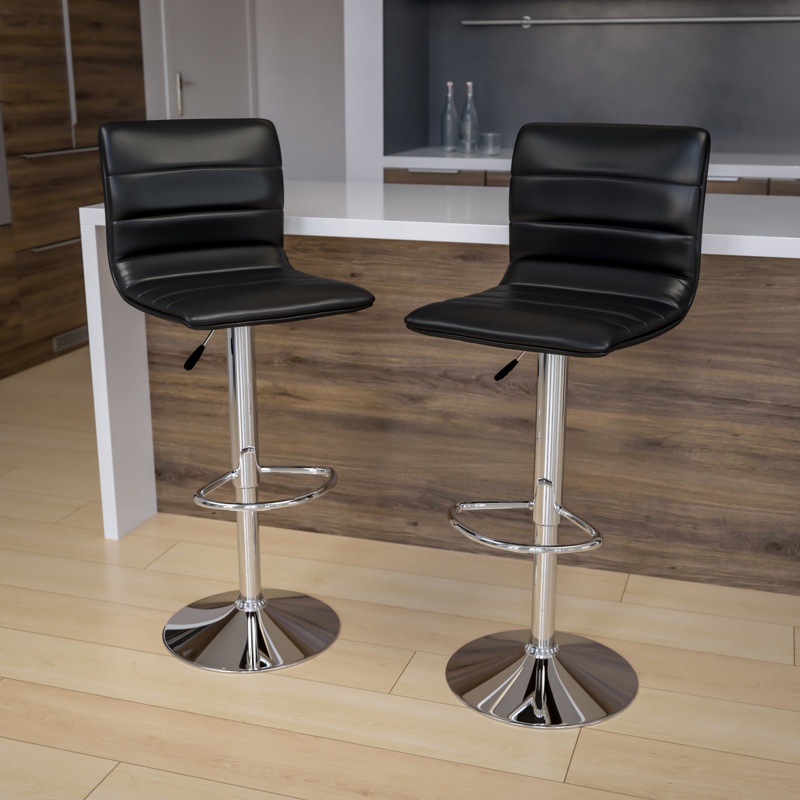 Ben Modern Vinyl Adjustable Height Barstool with Horizontal Stitch Back
