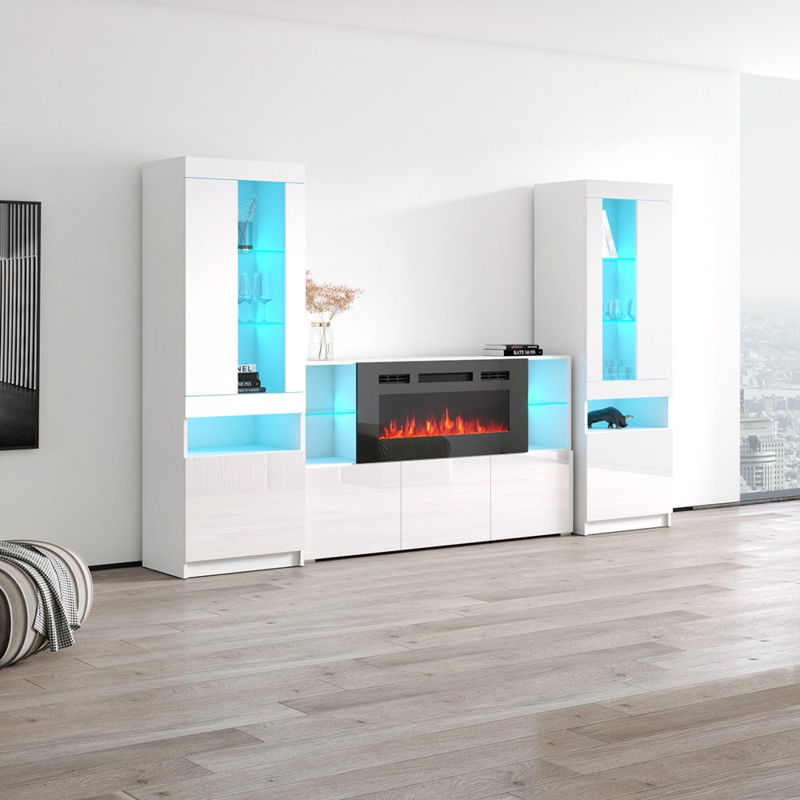 Benghauser Entertainment Center for TVs up to 75" with Electric Fireplace Included