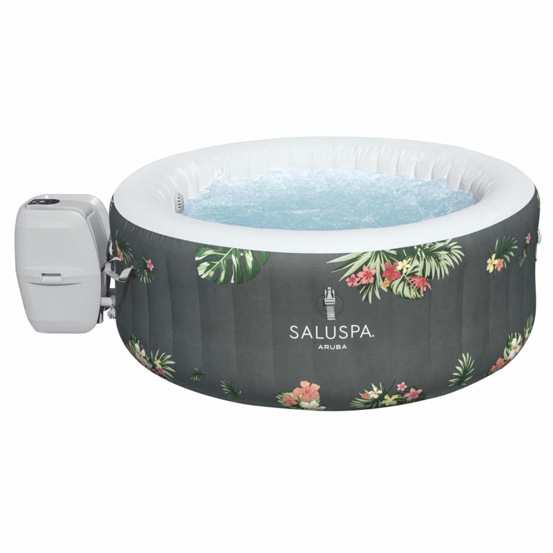 Bestway Aruba SaluSpa 3 Person Inflatable Round Hot Tub with 110 AirJets, Gray