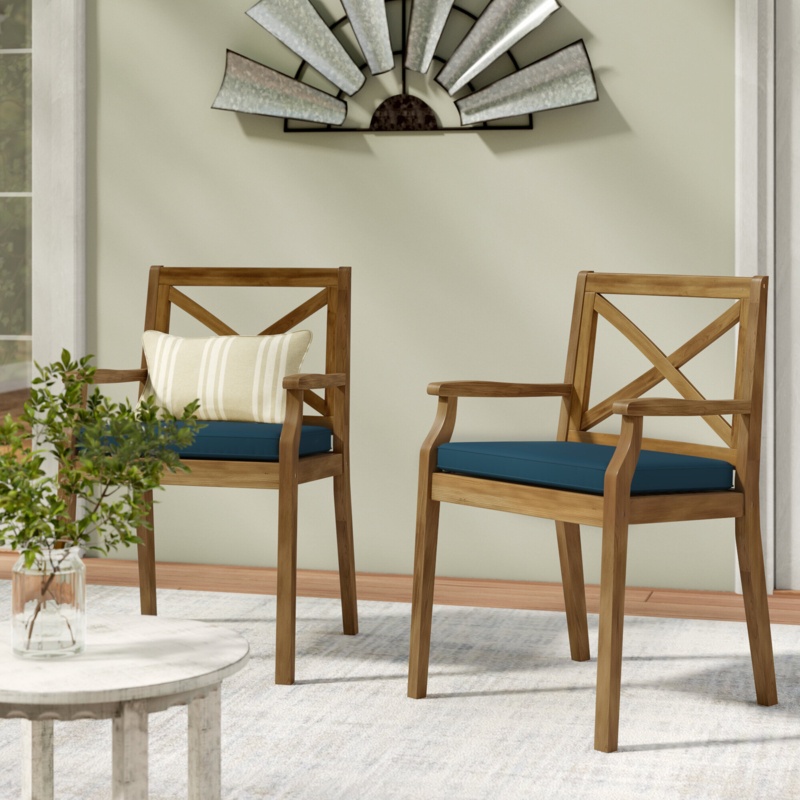 Bevelyn Acacia Outdoor Dining Armchair with Cushion