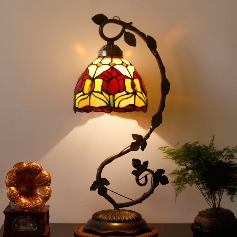 Blairs Tiffany Lamp Tulip Flower Stained Glass Style Table Reading Light W8H20 Inch (LED Bulb Included) S030 World Menagerie LAMPS Parent Lover Kid Friend Living Room Bedroom Coffee Bar Desk Bedside Antique Gifts