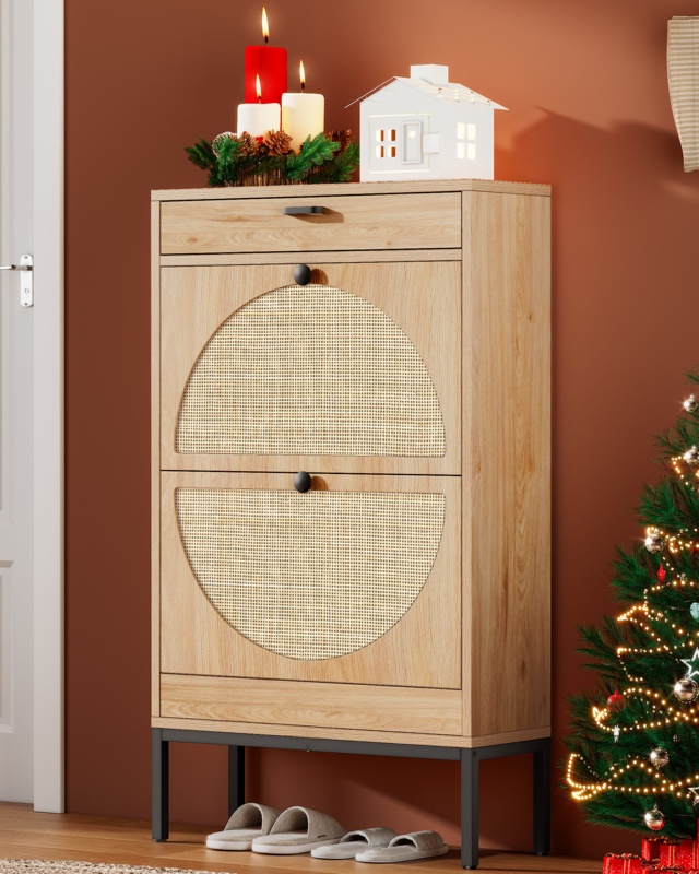 Boho Natural Rattan Shoe Storage Cabinet