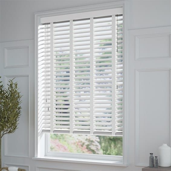 Brightest White and Glacial White Wooden Blind  - 50mm Slat
