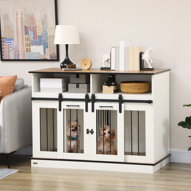 Bulwell Dog Crate Furniture For Large Dogs Or Double Dog Kennel For Small Dogs With Shelves, Sliding Doors, 47" X 23.5" X 35"