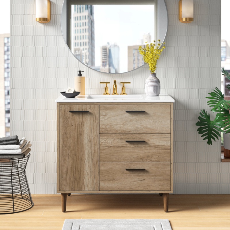 Burnie 36'' Free Standing Single Bathroom Vanity with Engineered Stone Top