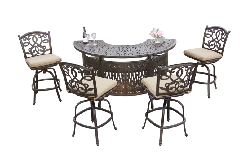 Byrge 5-Piece Patio Armless Bar Set with Cushions and 75" Party