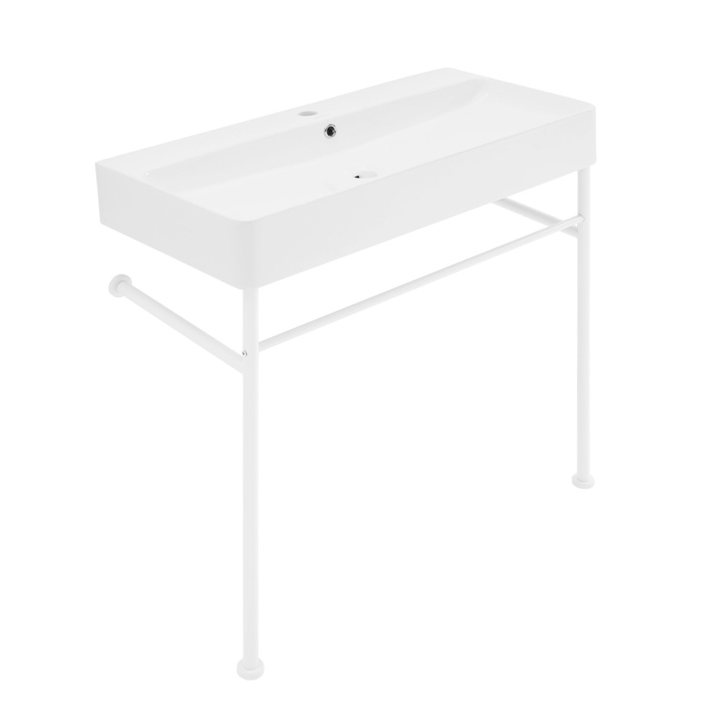 Carre 36 Ceramic Console Sink Matte White Basin Matte White Legs