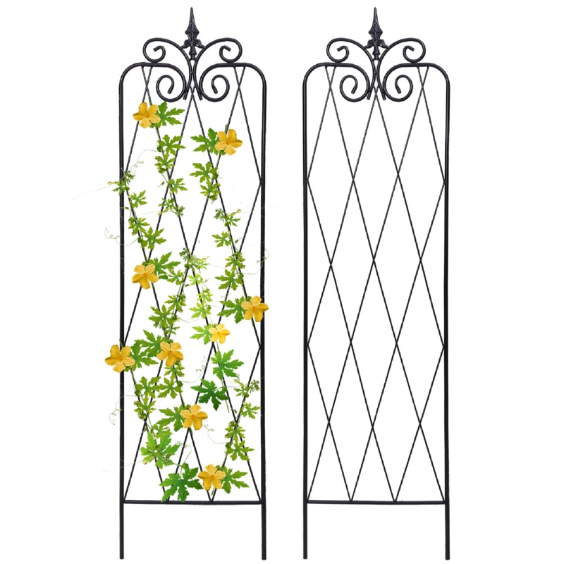 Cayley 59" H x 15" W Garden Trellis, Iron Lattice Panel for Climbing Plants Support