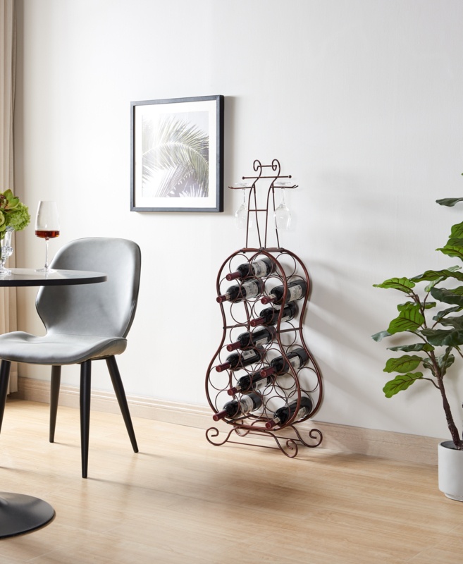 Cello-Shaped 19-Bottle Bronze Metal Wine Rack