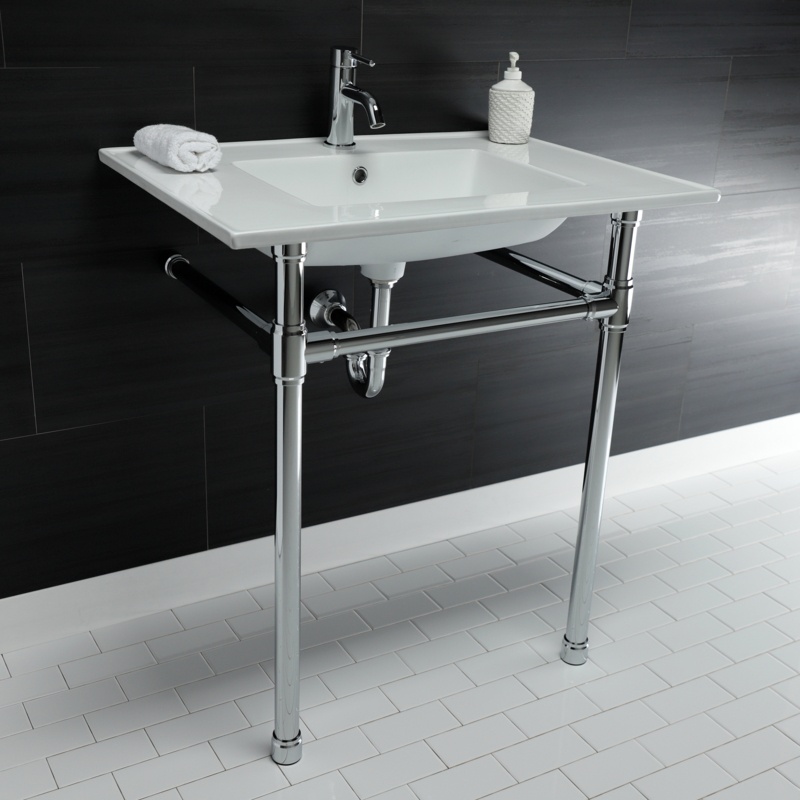 Ceramic Rectangular Console Bathroom Sink with Overflow