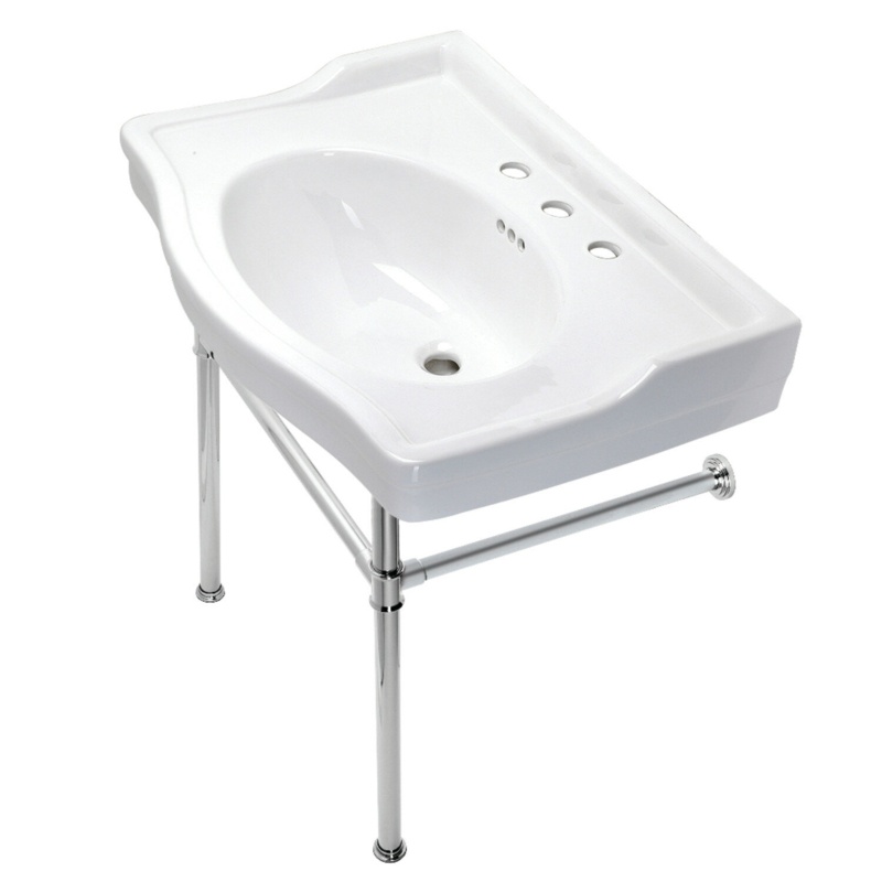 Ceramic U-Shaped Console Bathroom Sink with Overflow