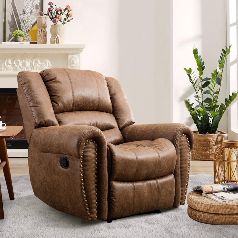 Chemika 40.5'' W Classic Super Soft And Oversize Top Faux Leather Manual Recliner With Rivets