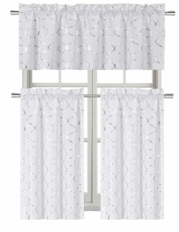 Chevonne Ultra Complete Quatrefoil Design 3 Piece Kitchen Curtain Set