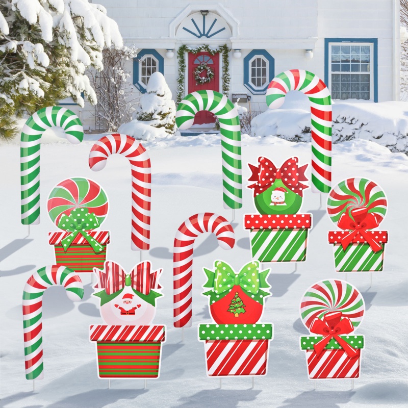 Christmas Candy Cane Yard Signs Garden Stake