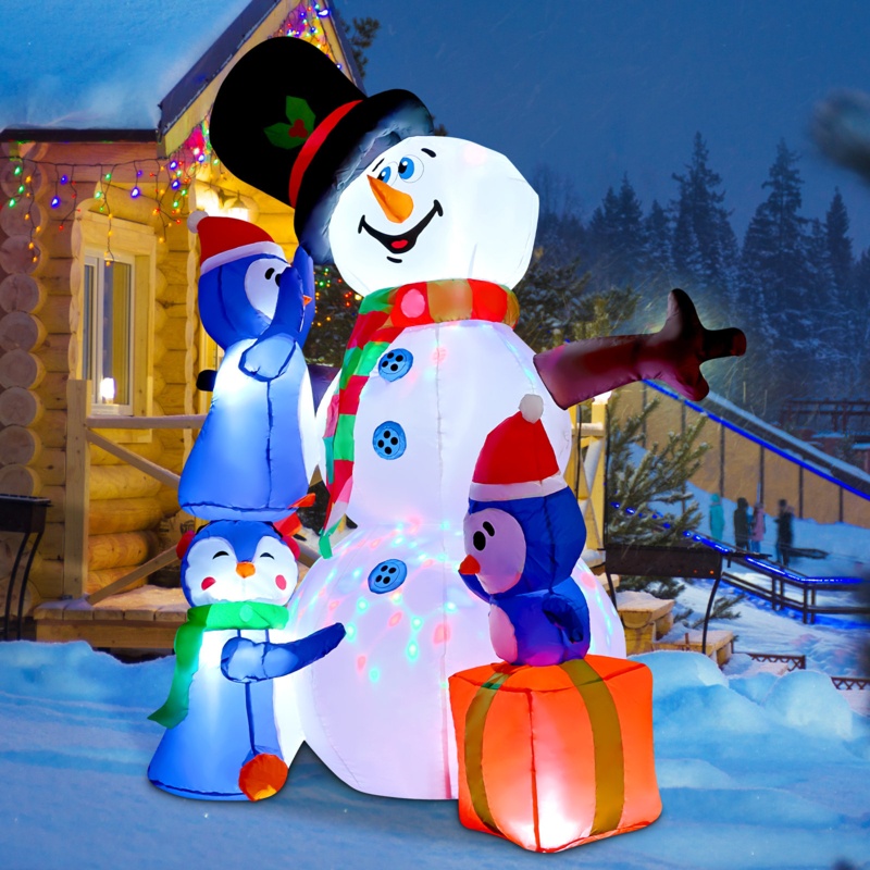 Christmas Inflatable 5.6FT Inflatable Snowman with Penguins Cute Snowman Inflatables Outdoor Decorations