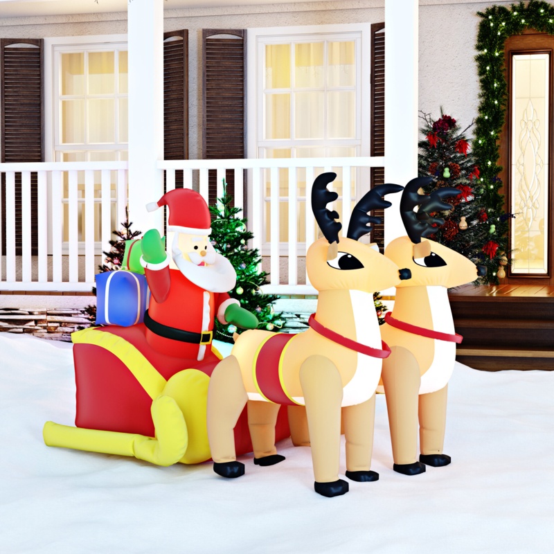 Christmas Inflatable Santa on Sleigh with Reindeer Decoration
