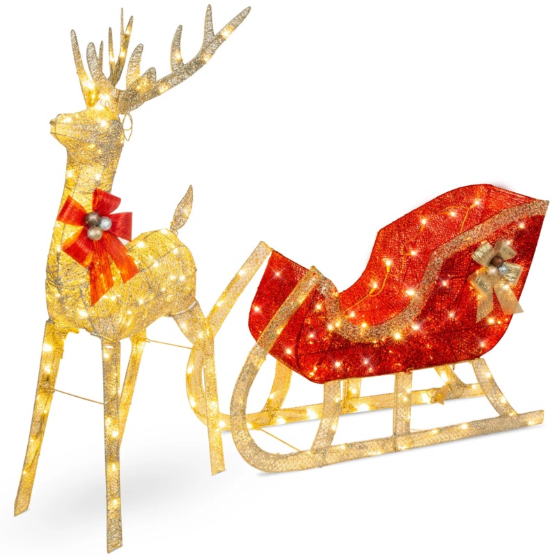 Christmas Reindeer & Sleigh Lighted Display